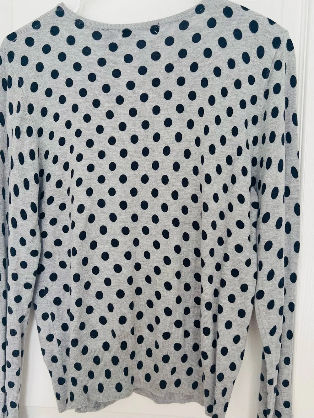✨ Verve Ami Light Gray Polka Dot Knit Top M Pinup Fun & Flirty Retro Vibes